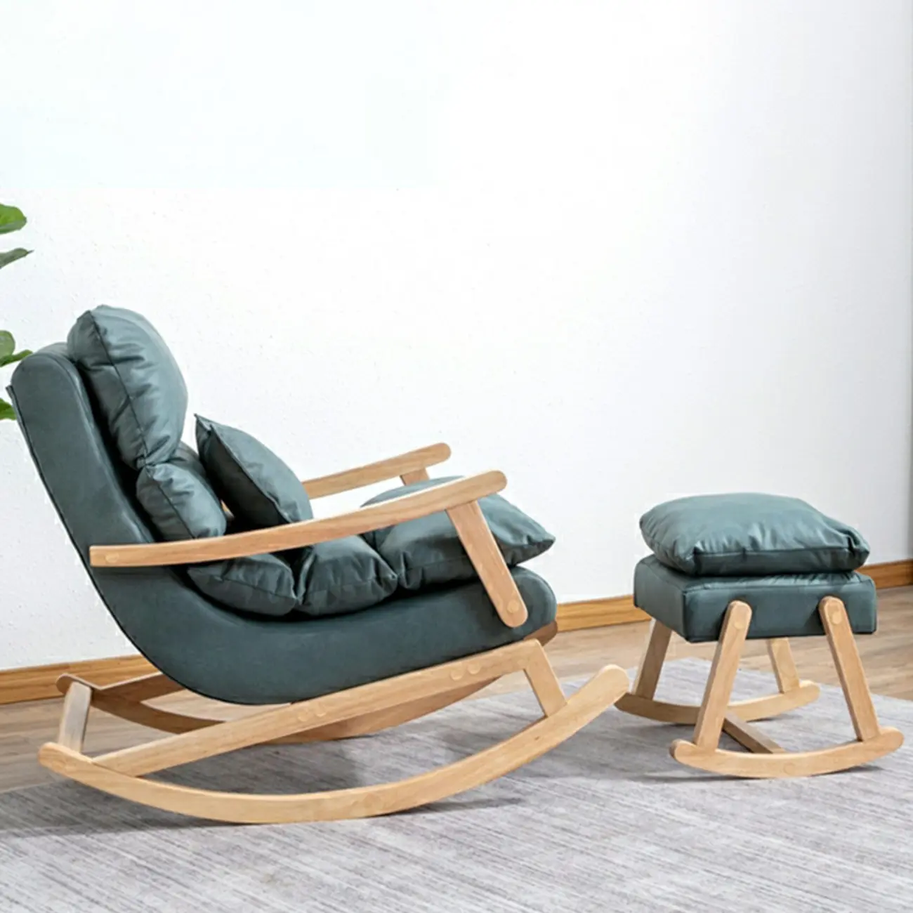 Upholstered Wooden Rocking Chair with Ottoman for Indoor Image - 9 | homeyfad