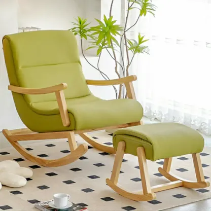 Upholstered Wooden Rocking Chair with Ottoman for Indoor Image - 14