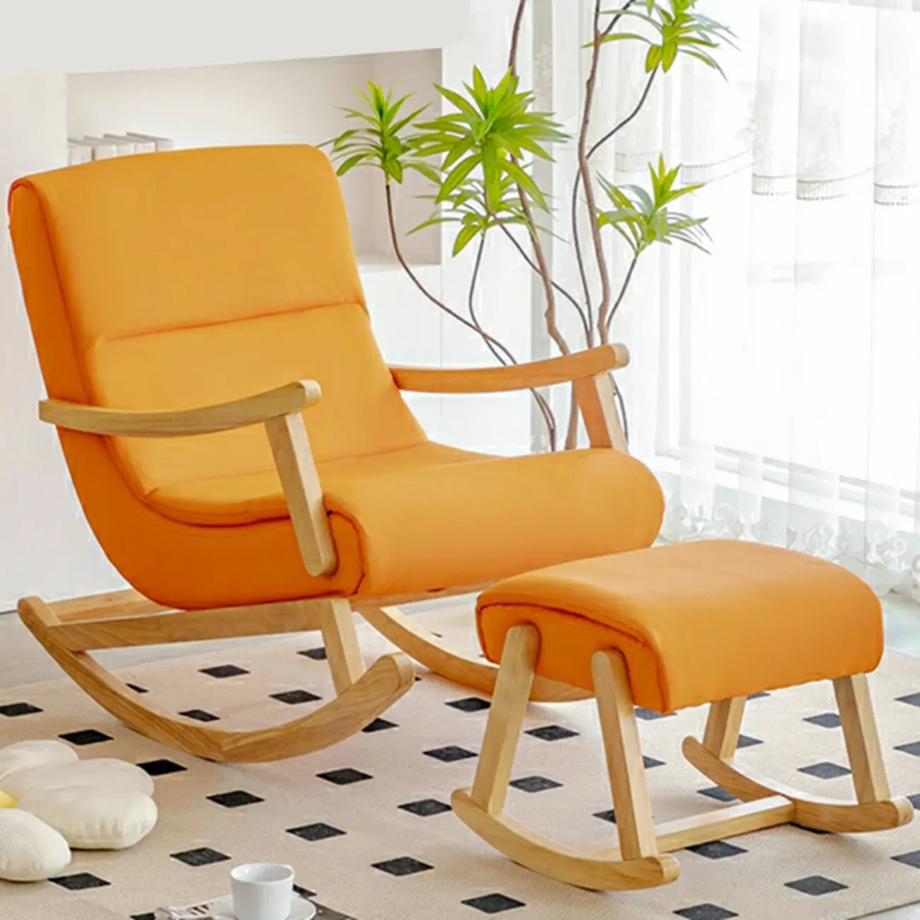 Upholstered Wooden Rocking Chair with Ottoman for Indoor Image - 16 | homeyfad