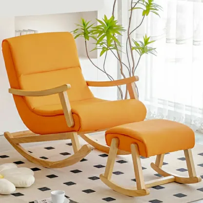 Upholstered Wooden Rocking Chair with Ottoman for Indoor Image - 16