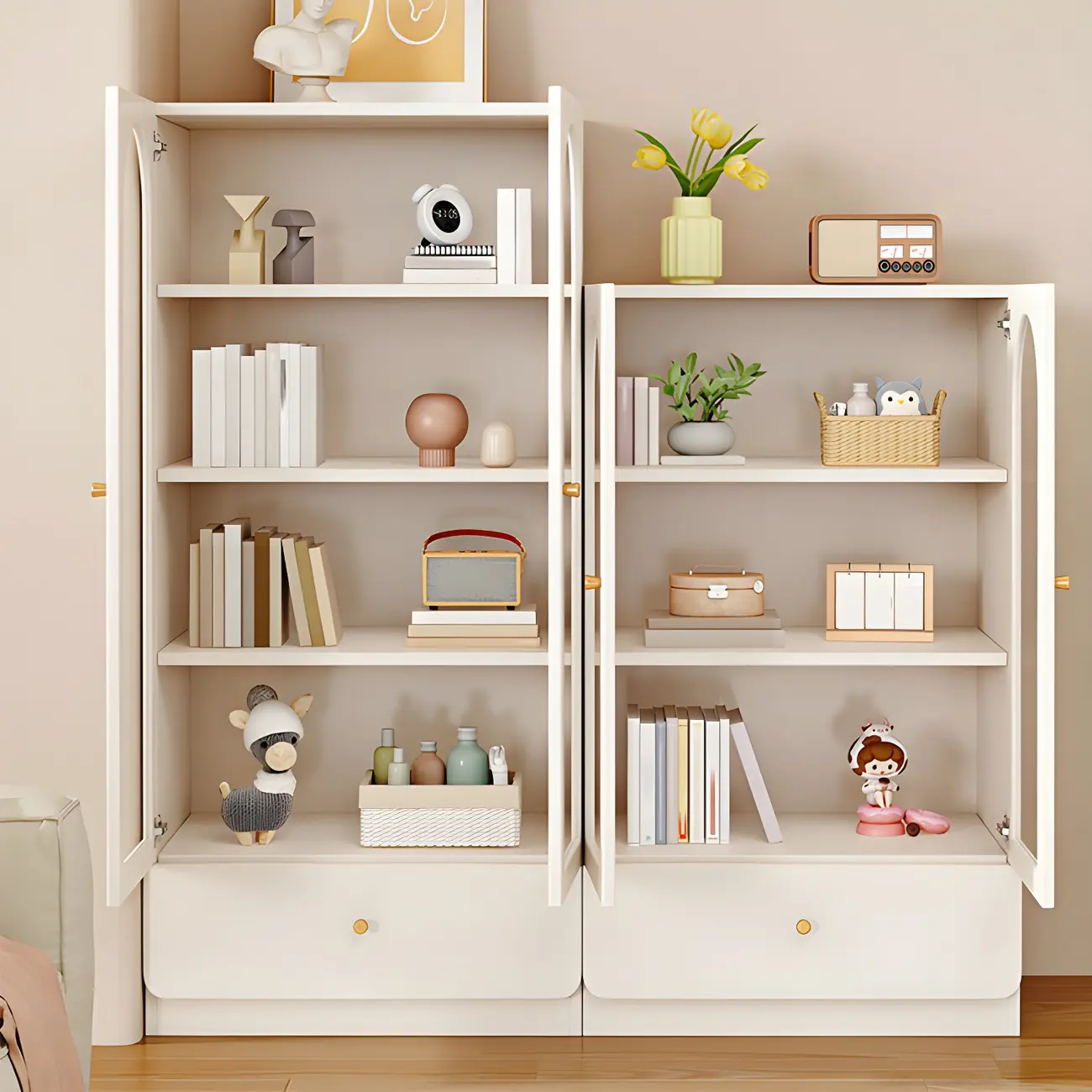 Modern White Wood Storage Bookcase Display Unit Image - 4 | homeyfad