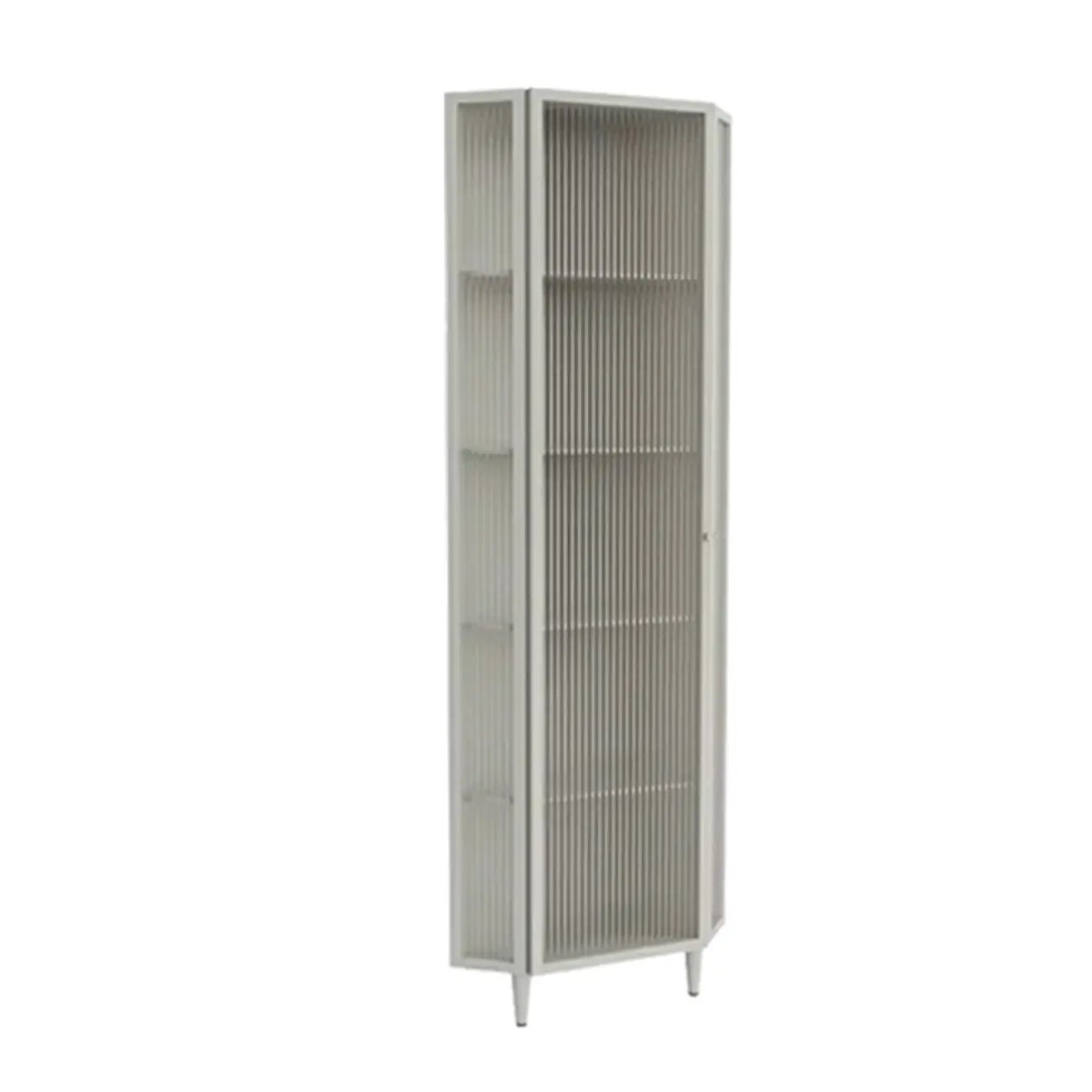 Modern Iron White Fluted Glass Storage Corner Cabinet Image - 5 | homeyfad