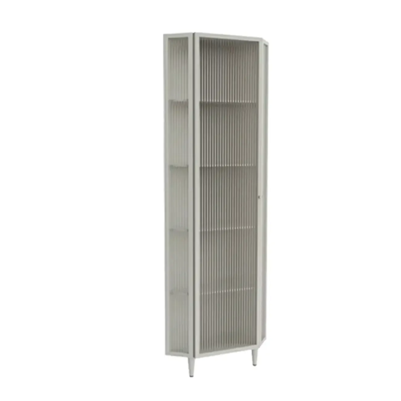 Modern Iron White Fluted Glass Storage Corner Cabinet Image - 5