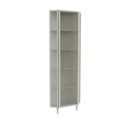Modern Iron White Fluted Glass Storage Corner Cabinet Image - 5