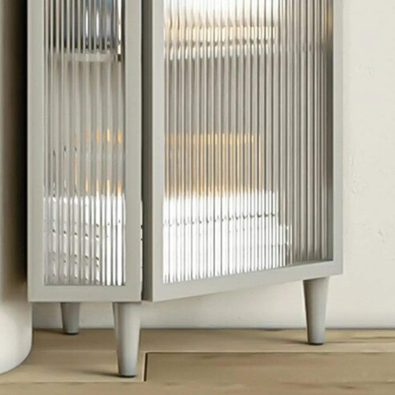 Modern Iron White Fluted Glass Storage Corner Cabinet Image - 6 | homeyfad