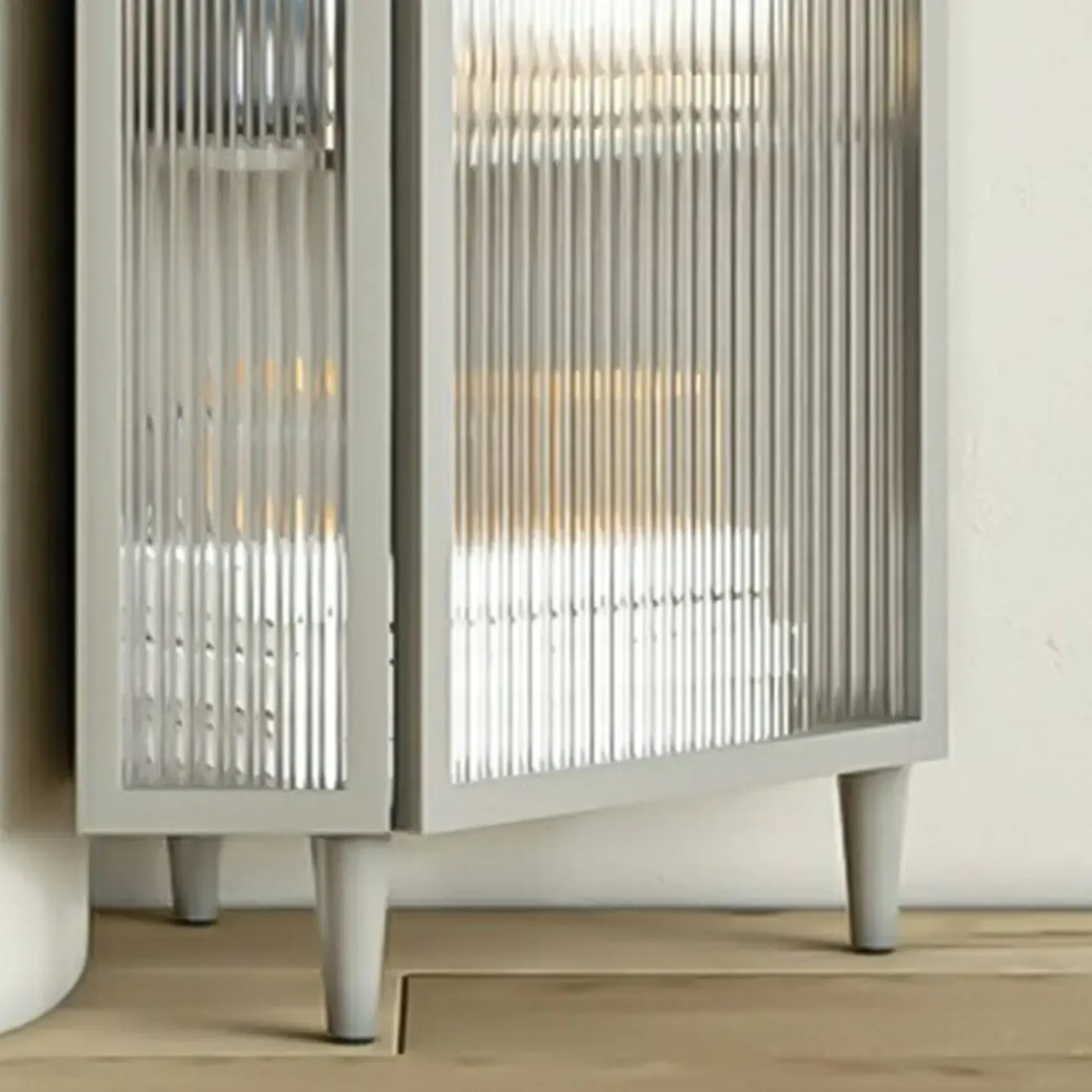 Modern Iron White Fluted Glass Storage Corner Cabinet Image - 6