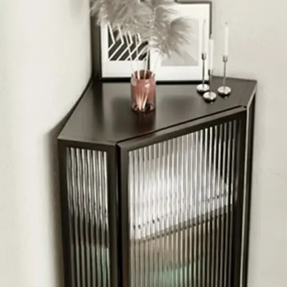 Modern Iron White Fluted Glass Storage Corner Cabinet Image - 8