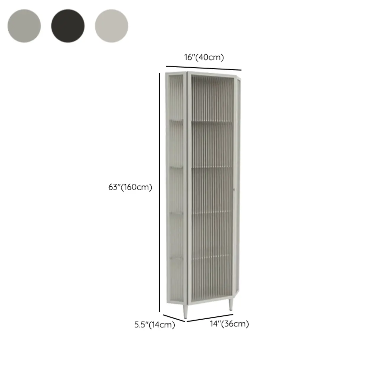 Modern Iron White Fluted Glass Storage Corner Cabinet #size | homeyfad