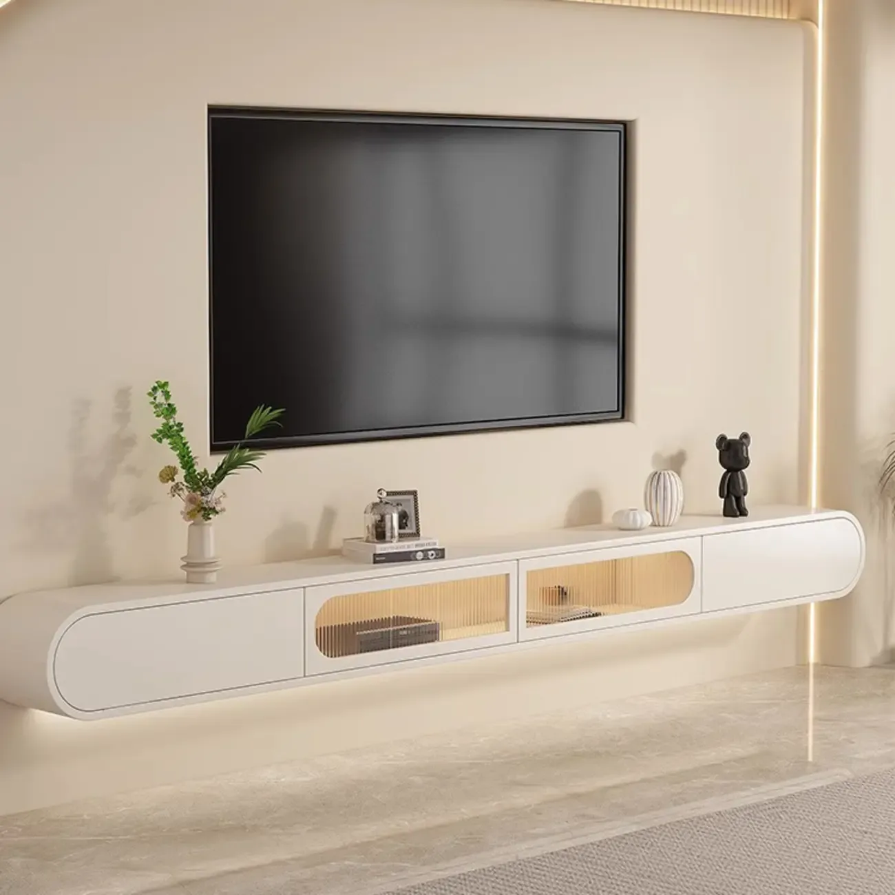 Glam Beige Wooden Mueble Flotante Para TV Stand with Drawers Image - 4