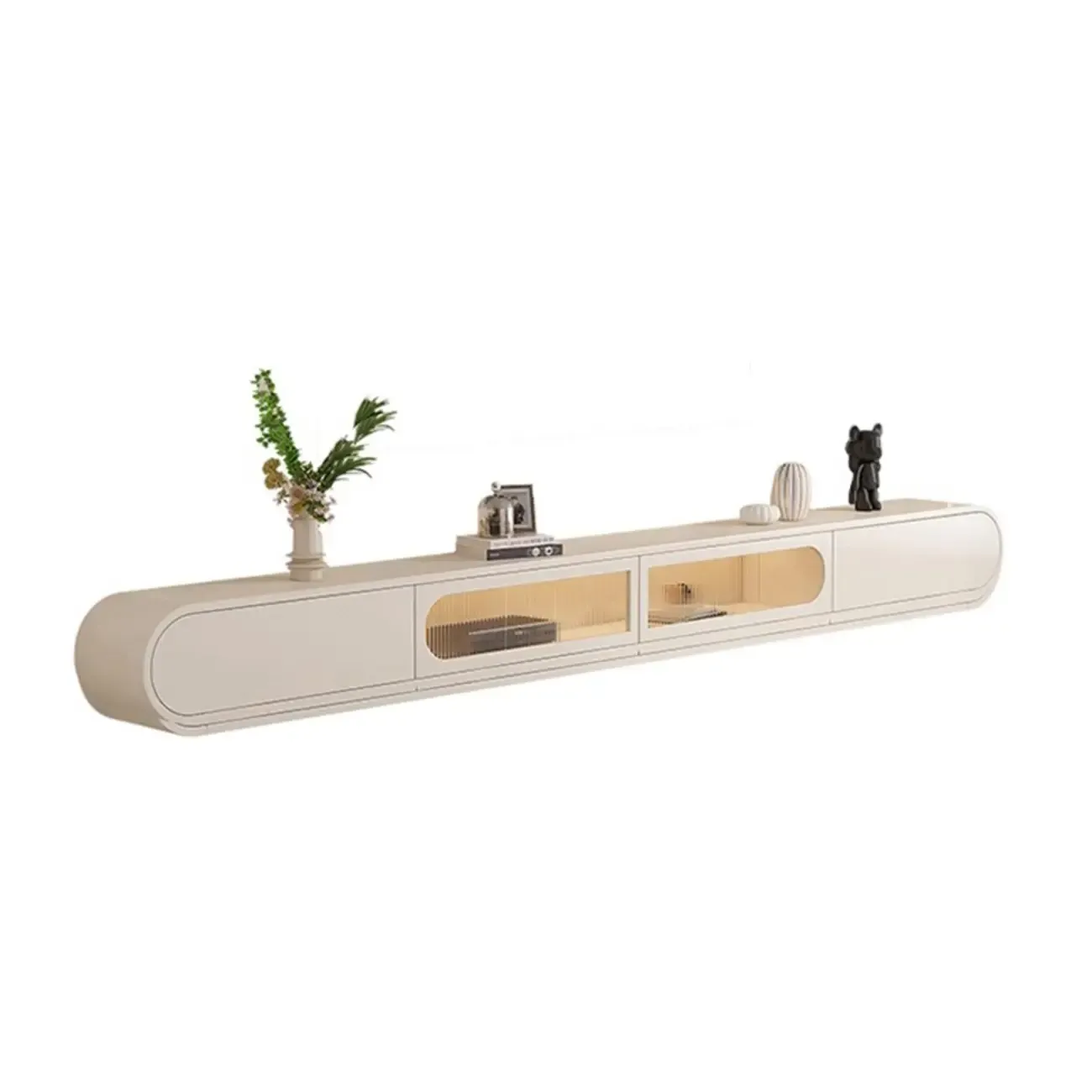 Glam Beige Wooden Mueble Flotante Para TV Stand with Drawers Image - 6