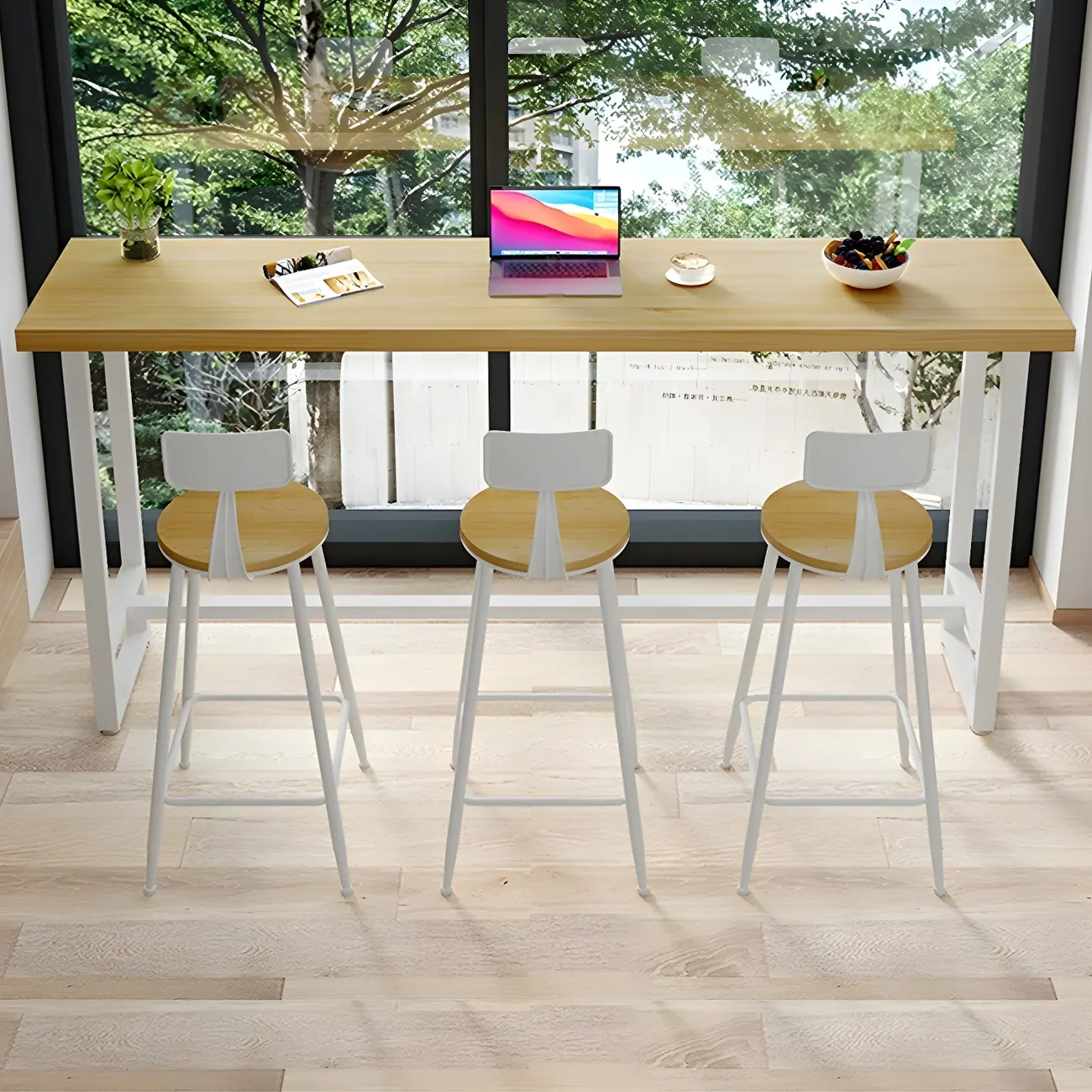 Modern Rustic Pine Wood Top Iron Base Bar Table Image - 4 | homeyfad