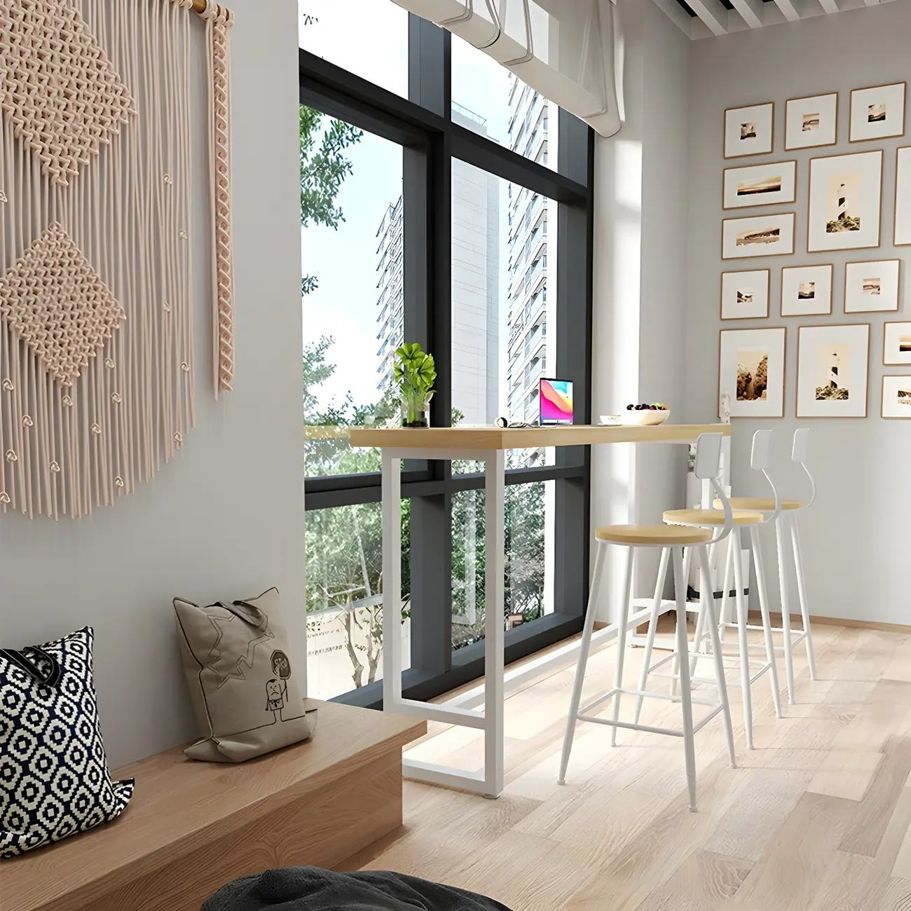 Modern Rustic Pine Wood Top Iron Base Bar Table Image - 8 | homeyfad