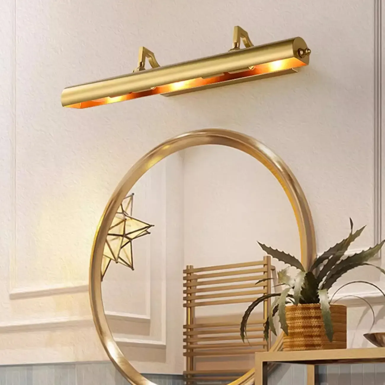 Classic Metal Tube Vanity Light with Copper Shade for Bathroom Image - 1
