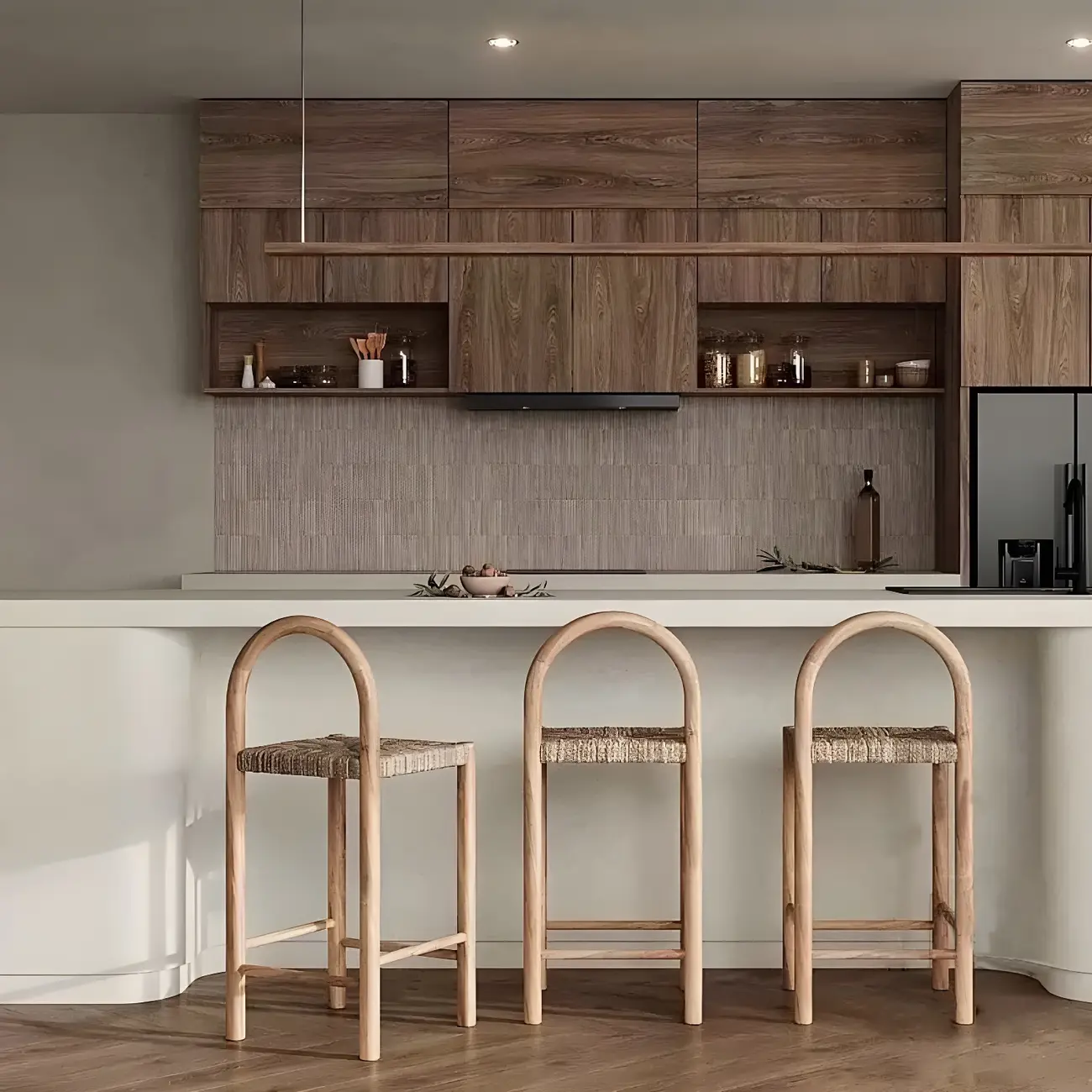 Rustic Wood Natural Texture Cushion Bar Stool Image - 3 | homeyfad