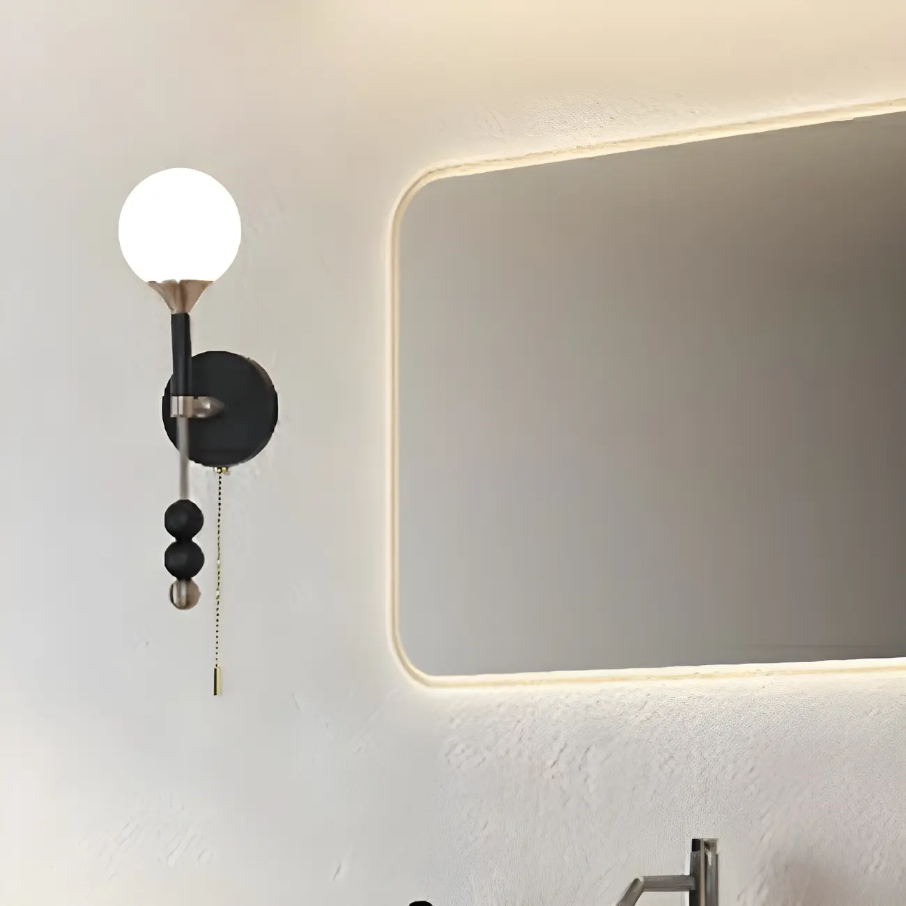 Modern Black Globe Vanity Light with White Glass Shade Image - 3 | homeyfad