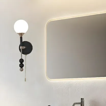 Modern Black Globe Vanity Light with White Glass Shade Image - 3