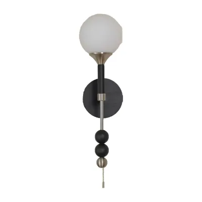 Modern Black Globe Vanity Light with White Glass Shade Image - 5