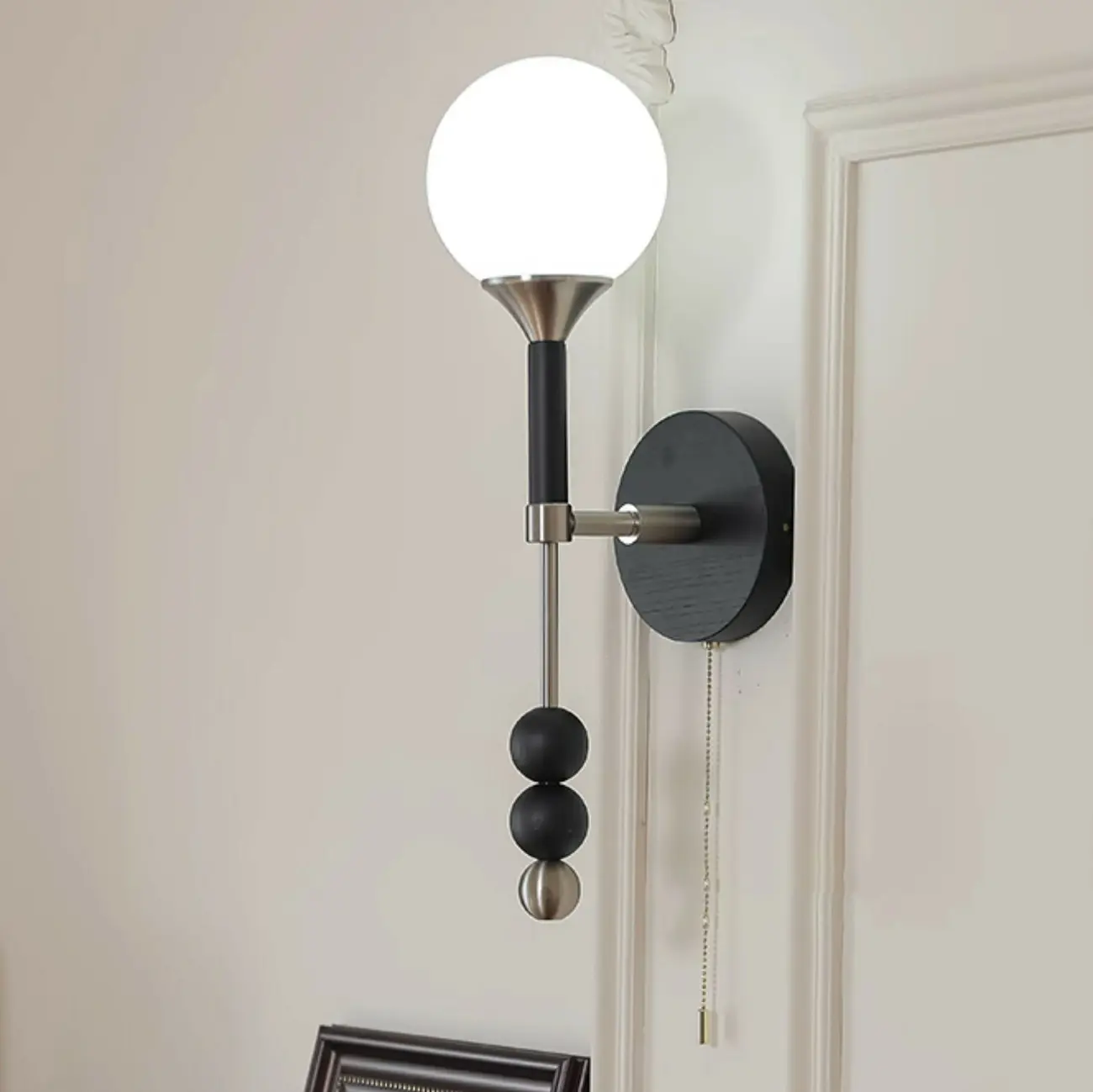 Modern Black Globe Vanity Light with White Glass Shade Image - 12 | homeyfad