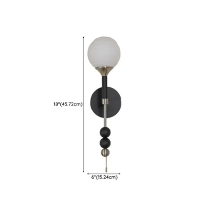 Modern Black Globe Vanity Light with White Glass Shade #size