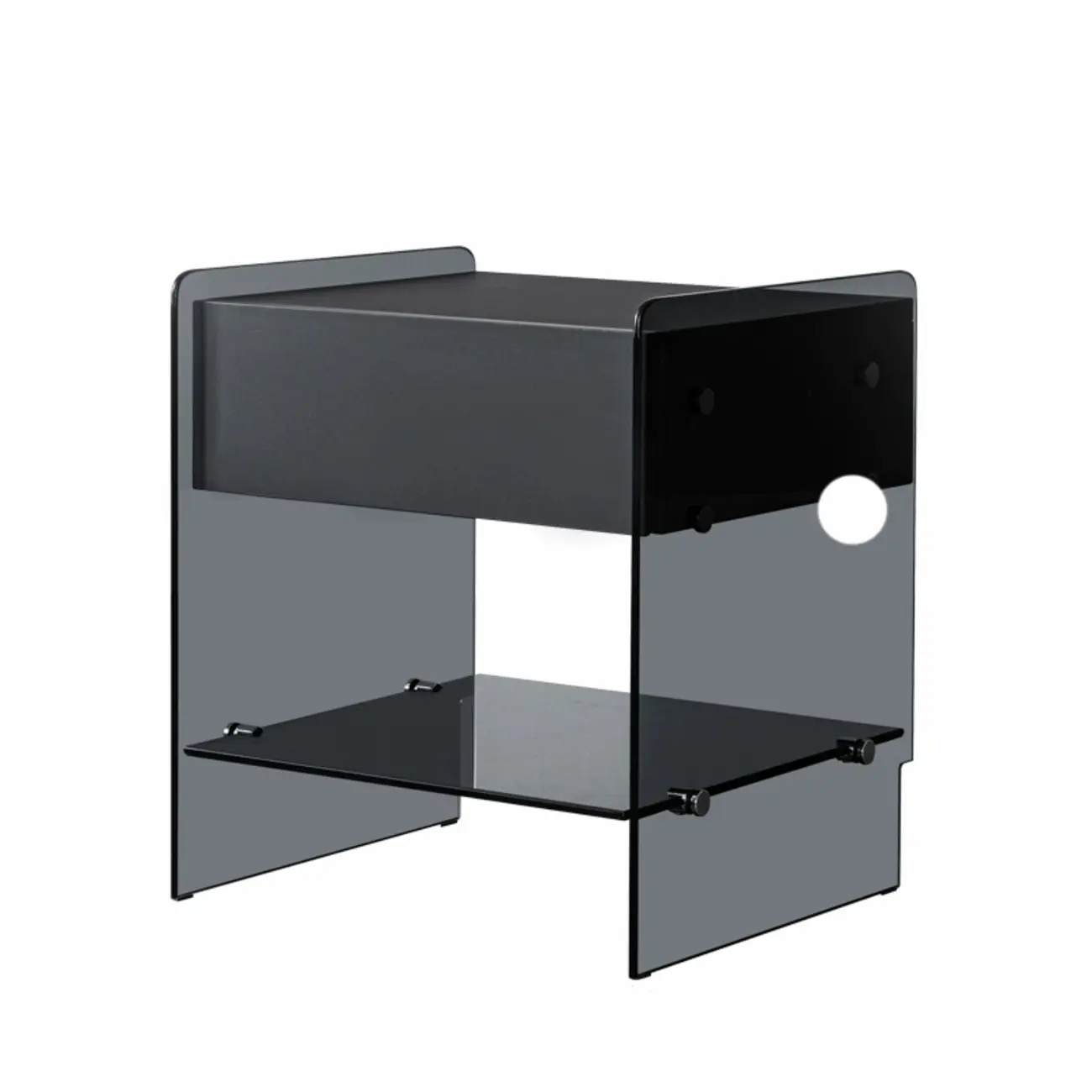 Black 2-Tier Glass Shelf Drawer Storage Narrow Nightstand Image - 4 | homeyfad