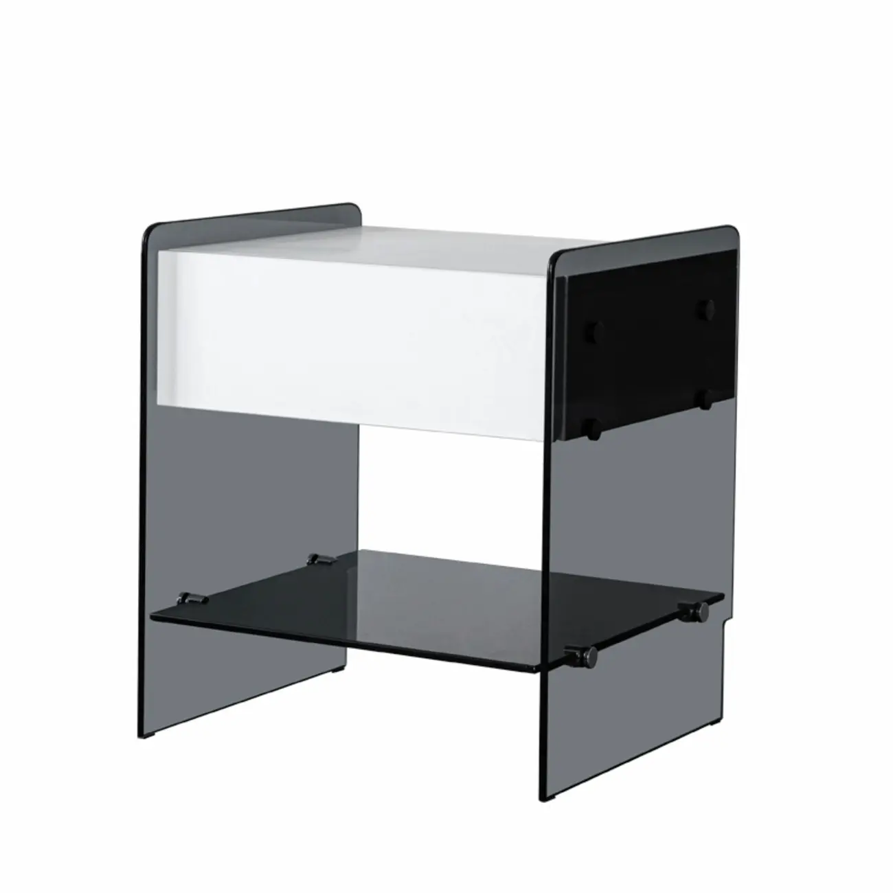 Black 2-Tier Glass Shelf Drawer Storage Narrow Nightstand Image - 5 | homeyfad