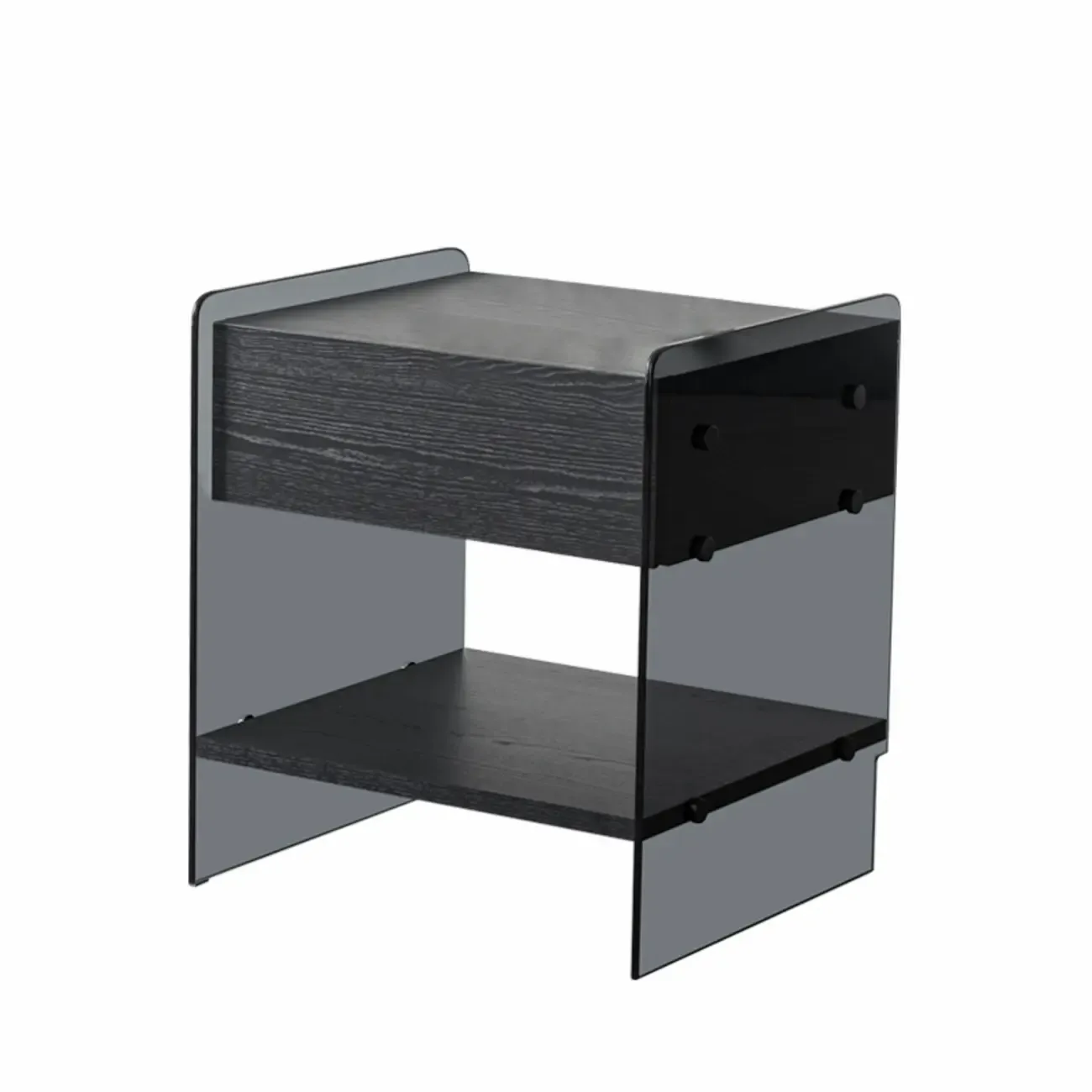 Black 2-Tier Glass Shelf Drawer Storage Narrow Nightstand Image - 7