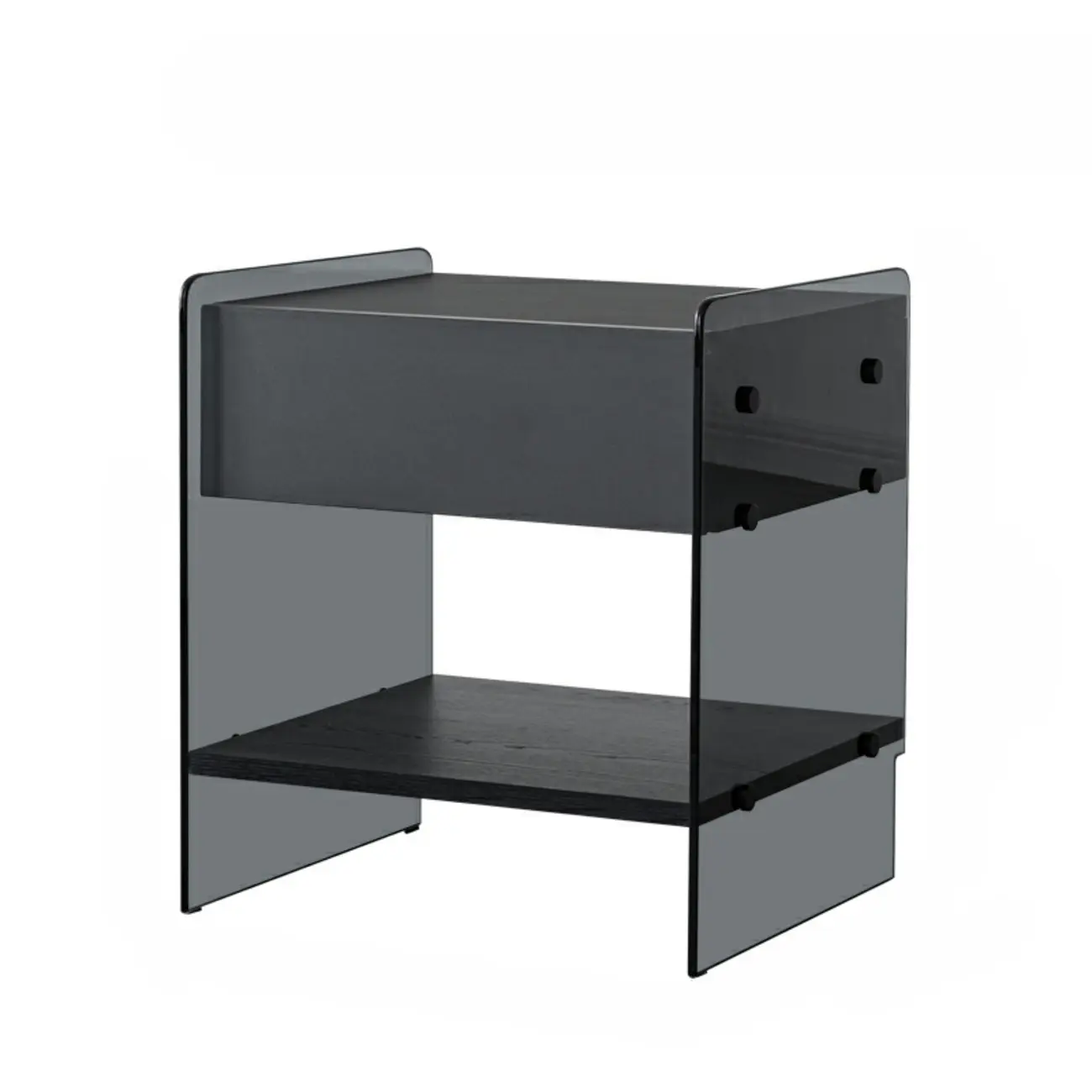 Black 2-Tier Glass Shelf Drawer Storage Narrow Nightstand Image - 8 | homeyfad