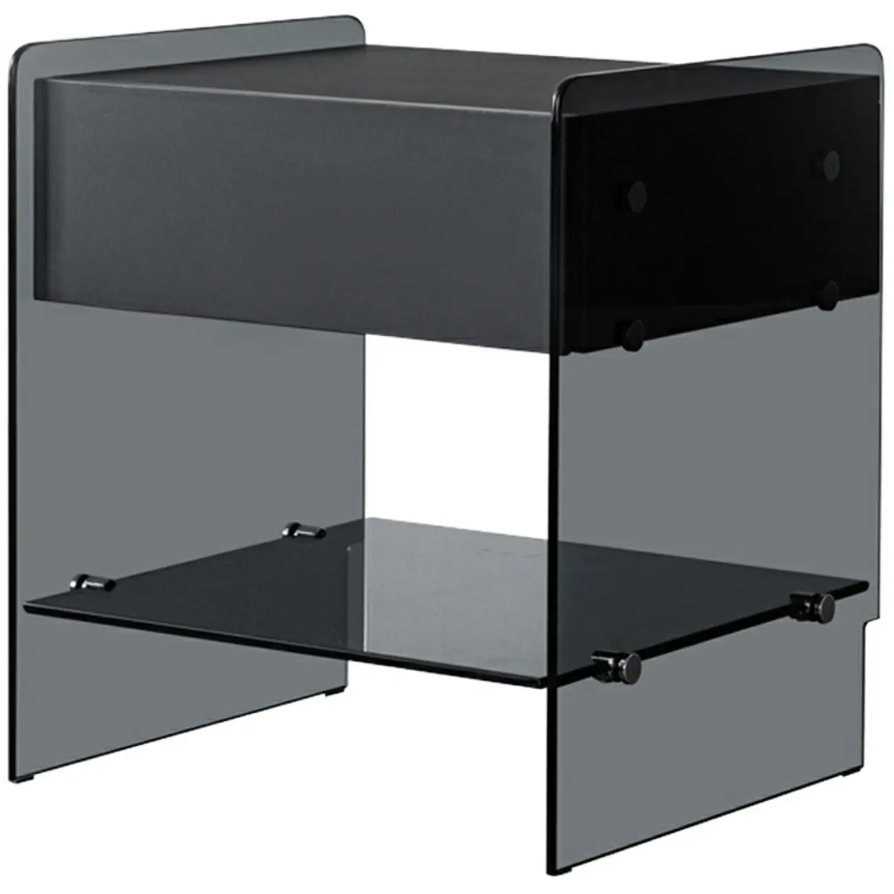 Black 2-Tier Glass Shelf Drawer Storage Narrow Nightstand Image - 9 | homeyfad