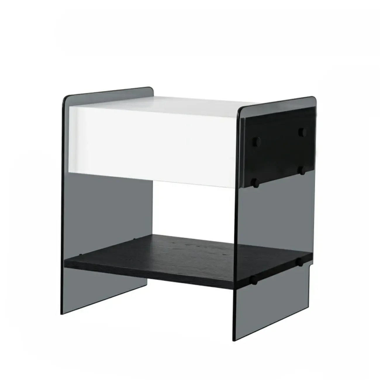 Black 2-Tier Glass Shelf Drawer Storage Narrow Nightstand Image - 10