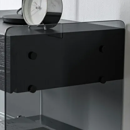 Black 2-Tier Glass Shelf Drawer Storage Narrow Nightstand Image - 12