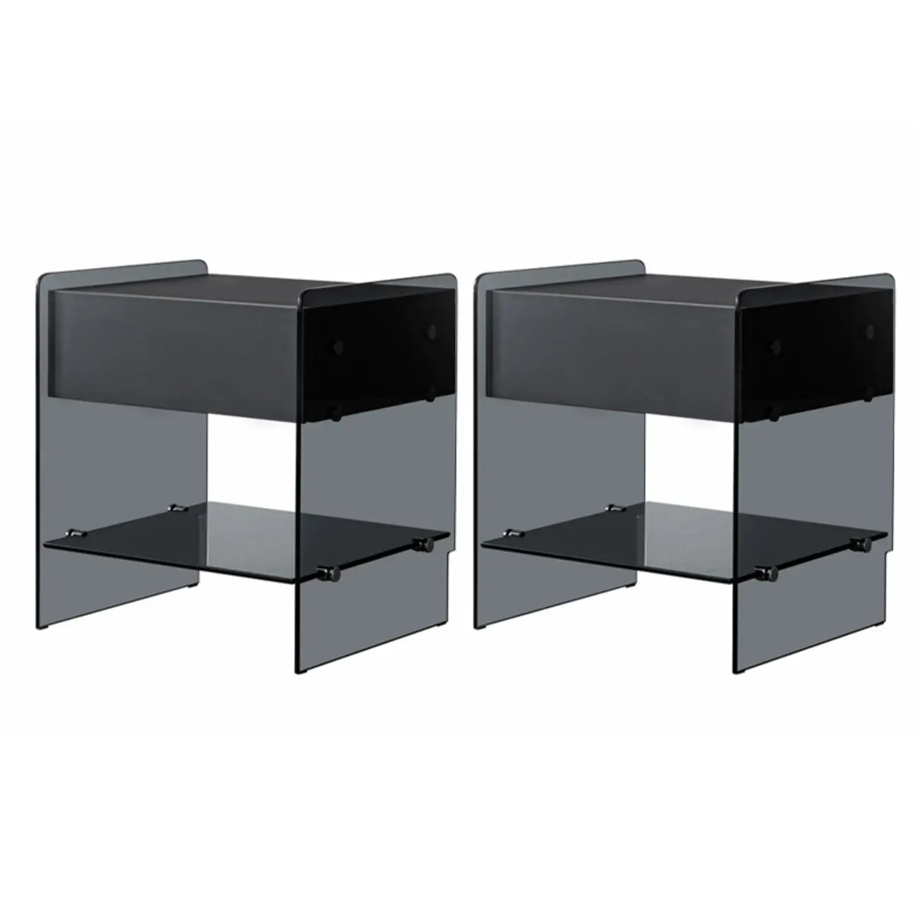 Black 2-Tier Glass Shelf Drawer Storage Narrow Nightstand Image - 13 | homeyfad