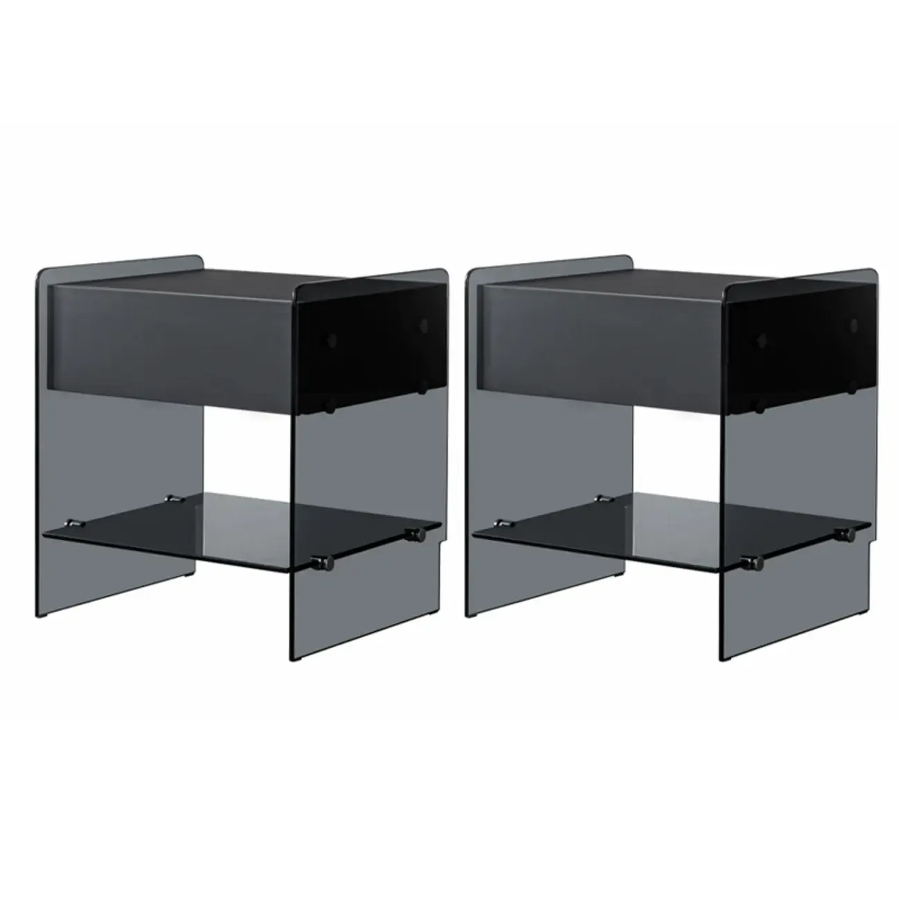 Black 2-Tier Glass Shelf Drawer Storage Narrow Nightstand Image - 13
