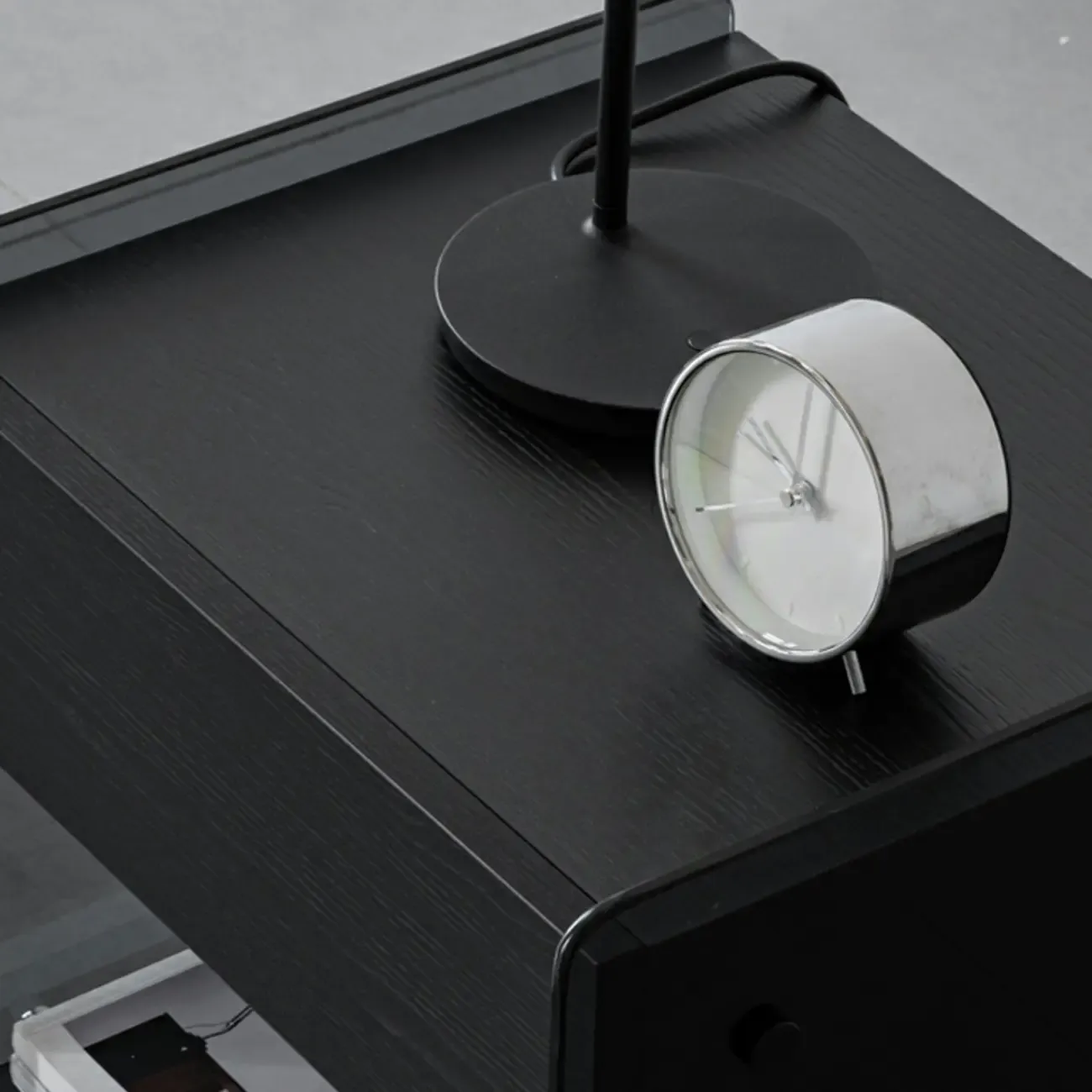 Black 2-Tier Glass Shelf Drawer Storage Narrow Nightstand Image - 14