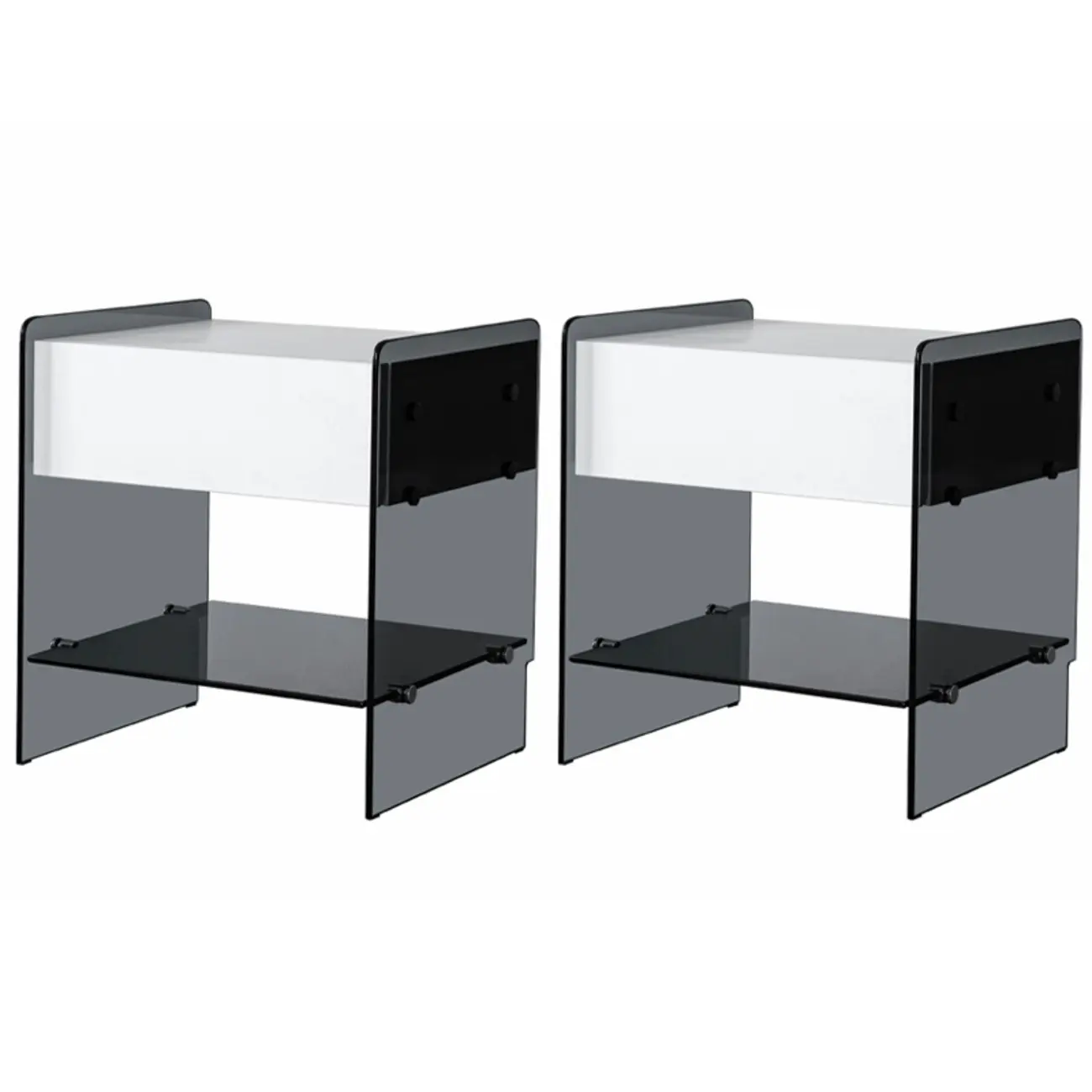 Black 2-Tier Glass Shelf Drawer Storage Narrow Nightstand Image - 15 | homeyfad