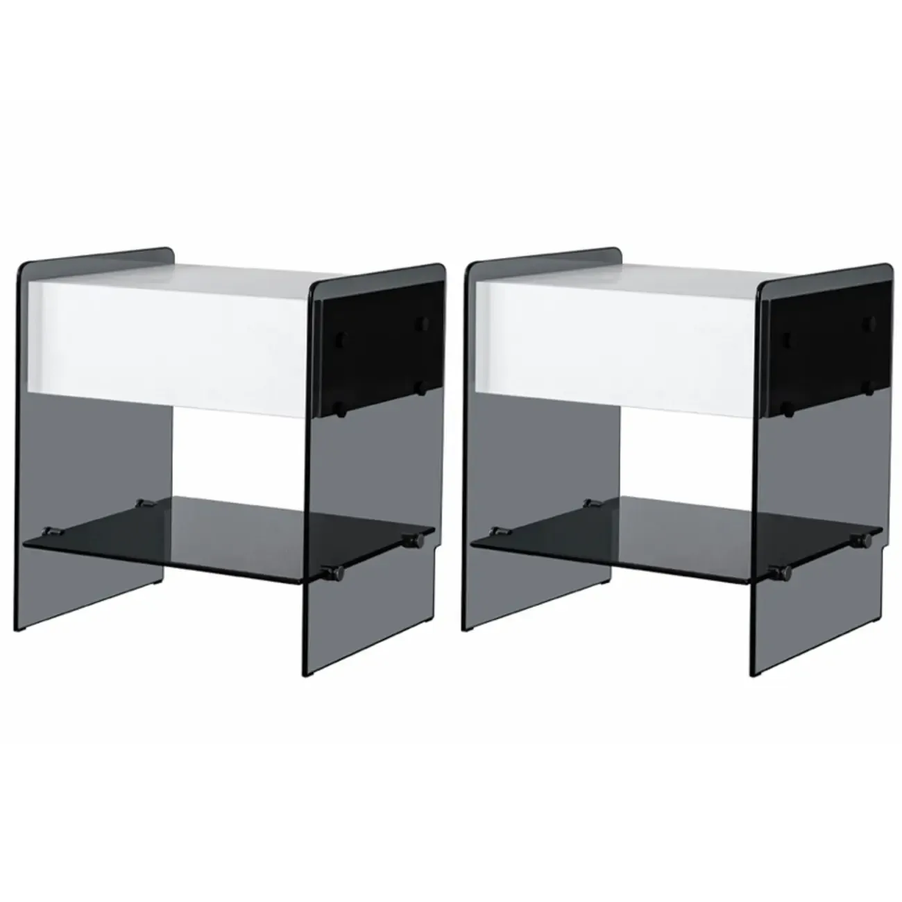 Black 2-Tier Glass Shelf Drawer Storage Narrow Nightstand Image - 15