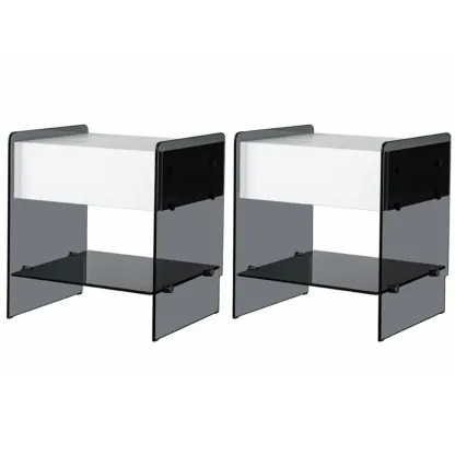 Black 2-Tier Glass Shelf Drawer Storage Narrow Nightstand Image - 15
