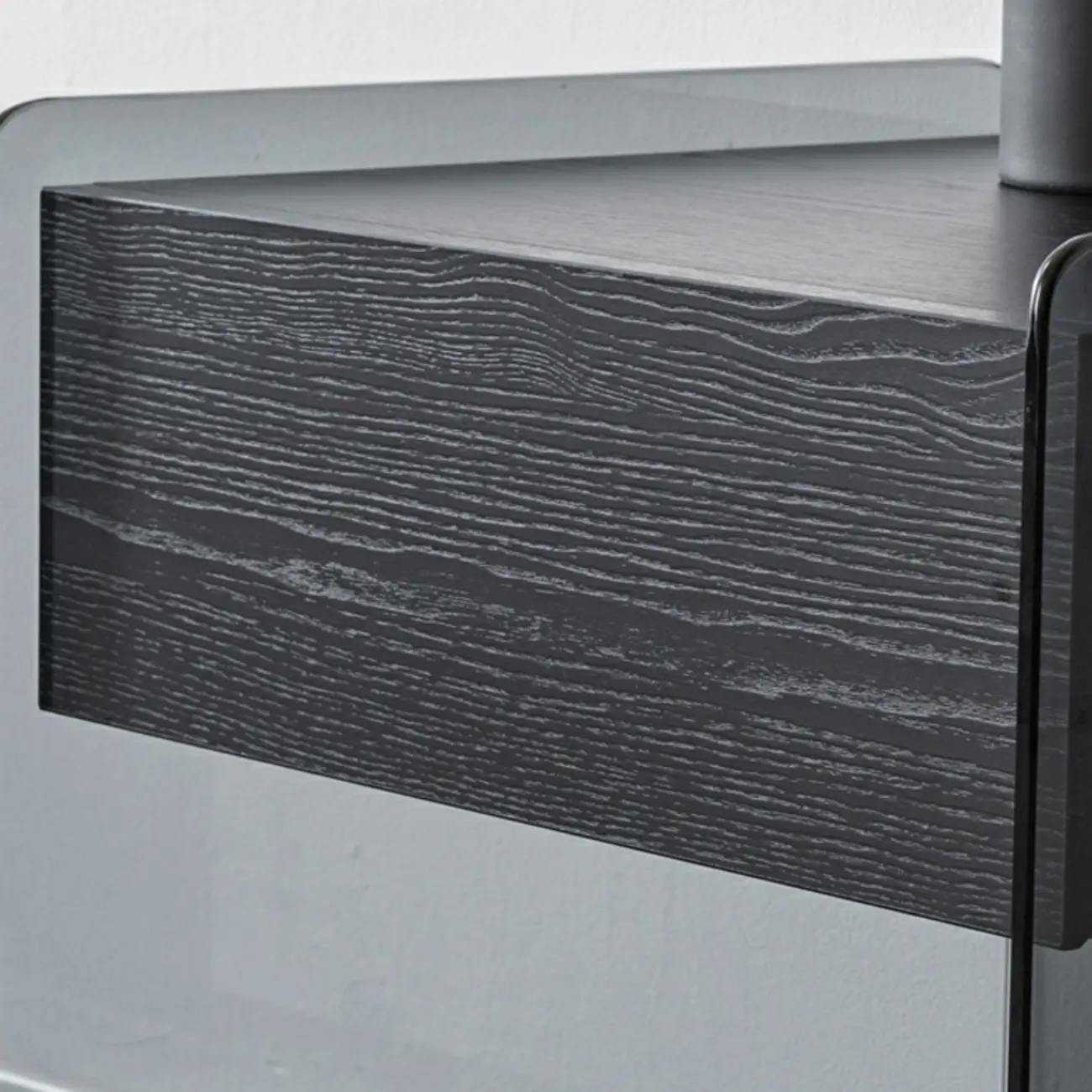 Black 2-Tier Glass Shelf Drawer Storage Narrow Nightstand Image - 16 | homeyfad