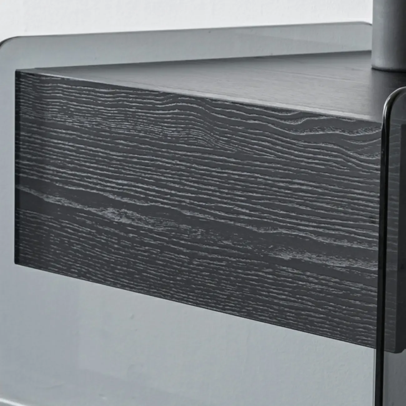 Black 2-Tier Glass Shelf Drawer Storage Narrow Nightstand Image - 16