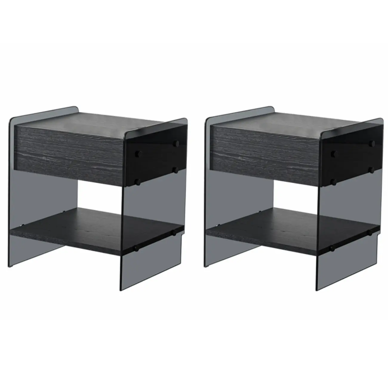 Black 2-Tier Glass Shelf Drawer Storage Narrow Nightstand Image - 18 | homeyfad
