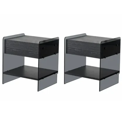 Black 2-Tier Glass Shelf Drawer Storage Narrow Nightstand Image - 18