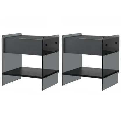 Black 2-Tier Glass Shelf Drawer Storage Narrow Nightstand Image - 20
