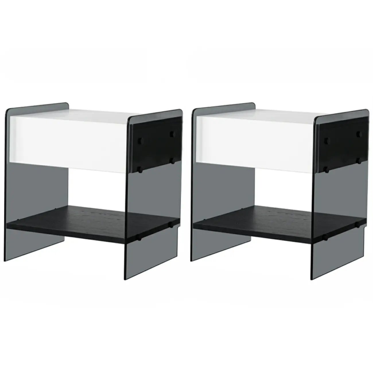Black 2-Tier Glass Shelf Drawer Storage Narrow Nightstand Image - 21 | homeyfad