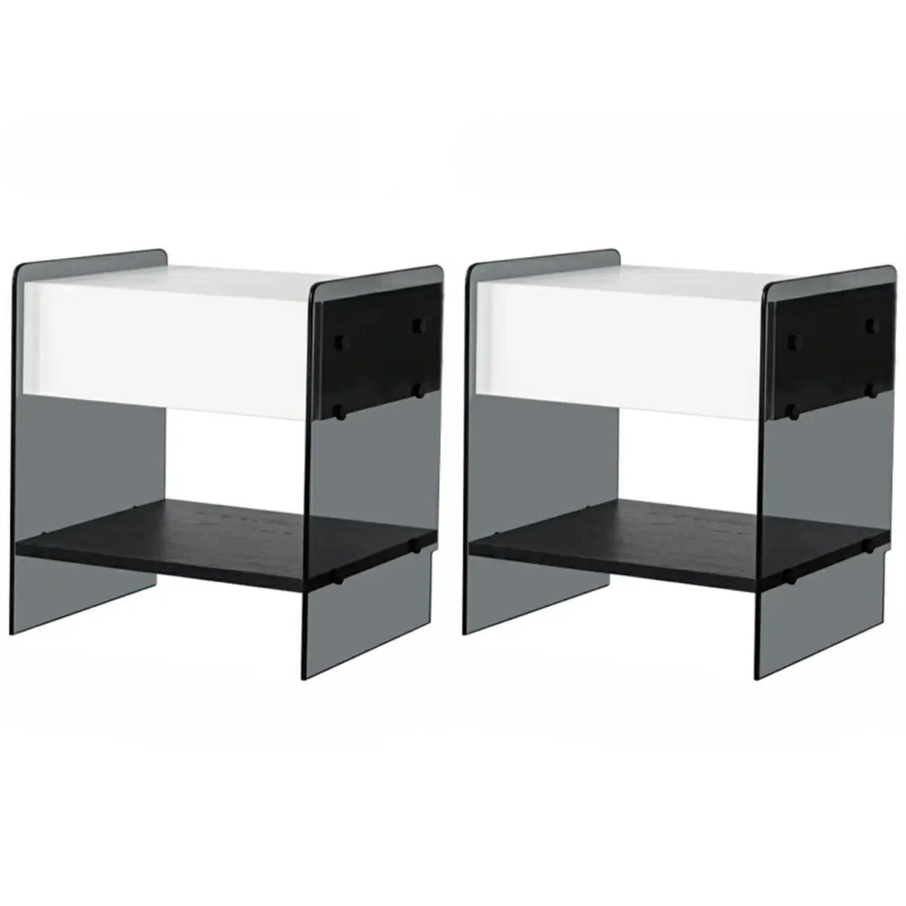 Black 2-Tier Glass Shelf Drawer Storage Narrow Nightstand Image - 21