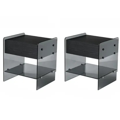 Black 2-Tier Glass Shelf Drawer Storage Narrow Nightstand Image - 23