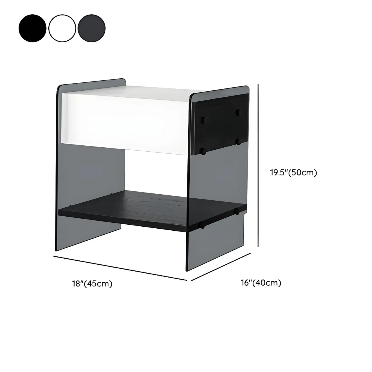 Black 2-Tier Glass Shelf Drawer Storage Narrow Nightstand #size | homeyfad