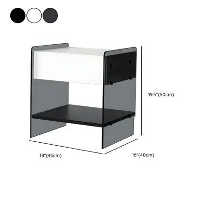 Black 2-Tier Glass Shelf Drawer Storage Narrow Nightstand #size