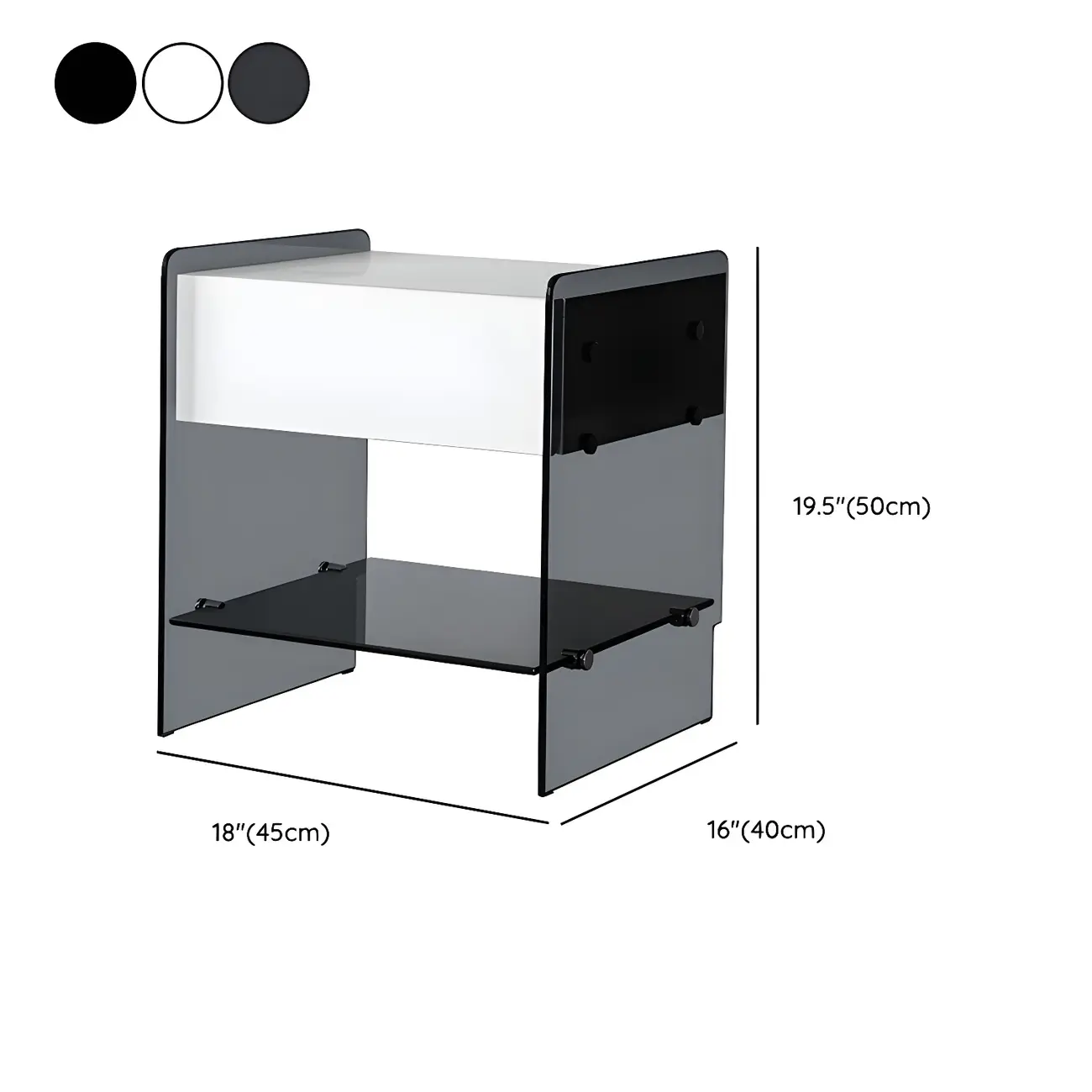 Black 2-Tier Glass Shelf Drawer Storage Narrow Nightstand Image - 25 | homeyfad