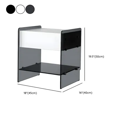 Black 2-Tier Glass Shelf Drawer Storage Narrow Nightstand Image - 25