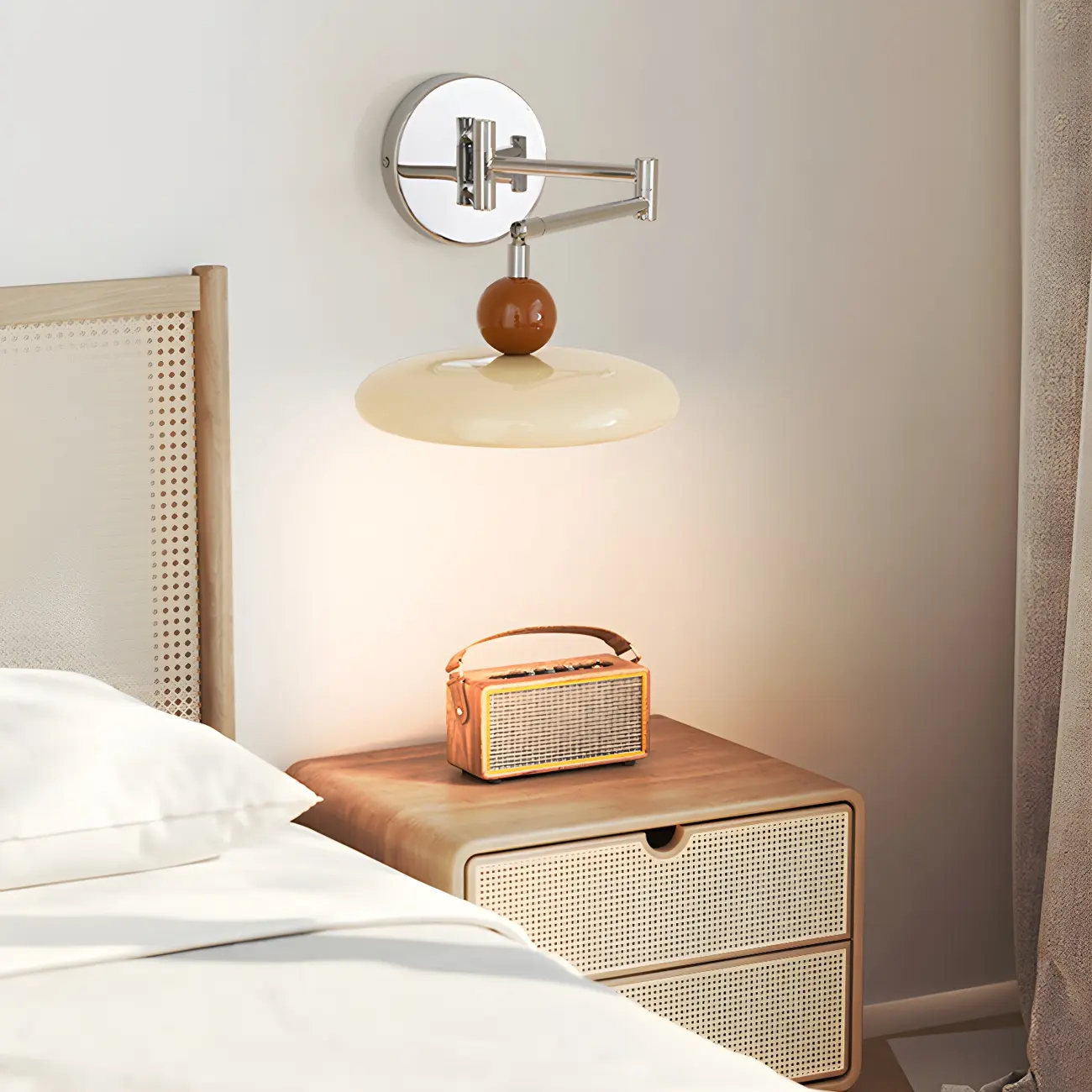 Modern Beige Circle Shade Sliver Swing Arm Wall Light Image - 1 | homeyfad