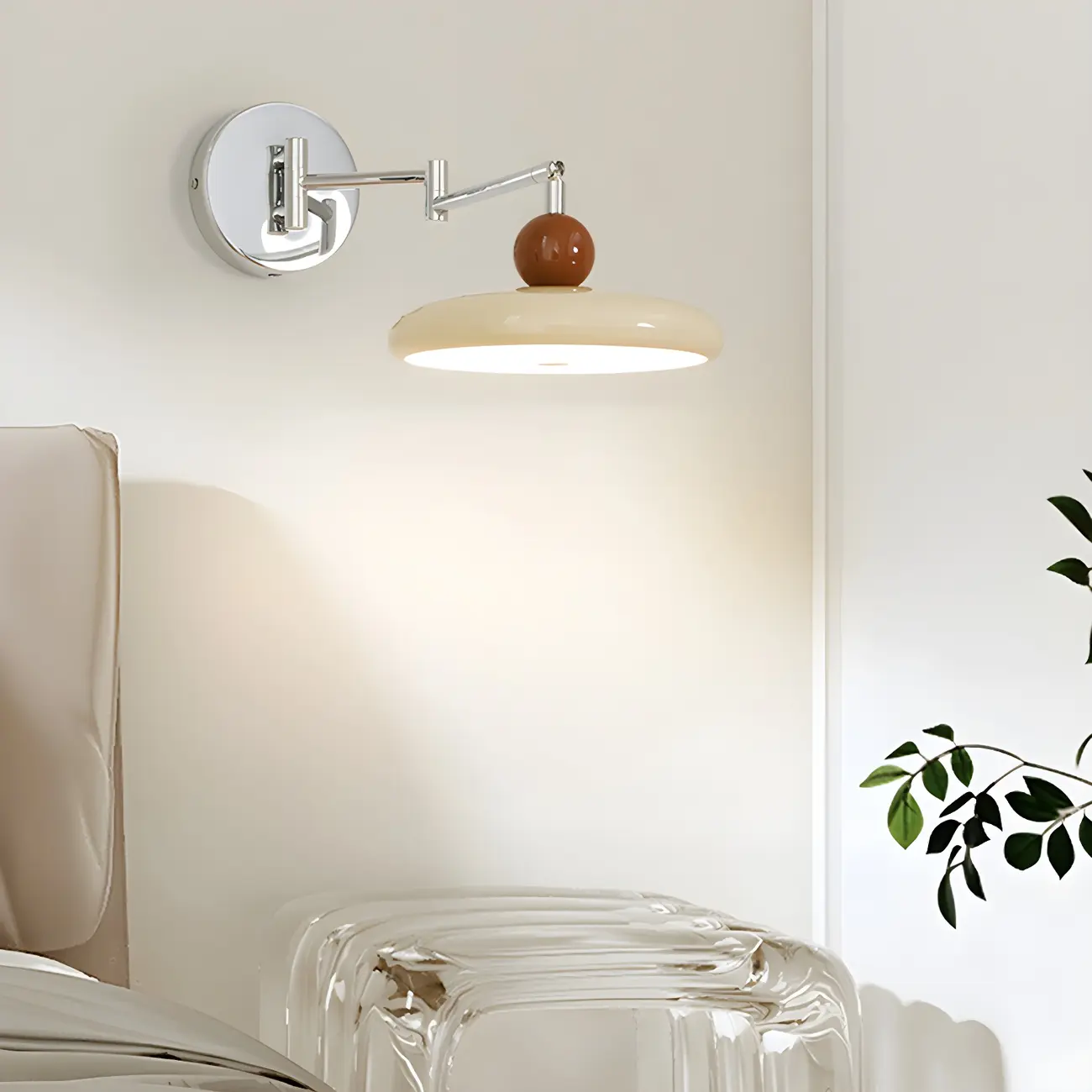 Modern Beige Circle Shade Sliver Swing Arm Wall Light Image - 2 | homeyfad